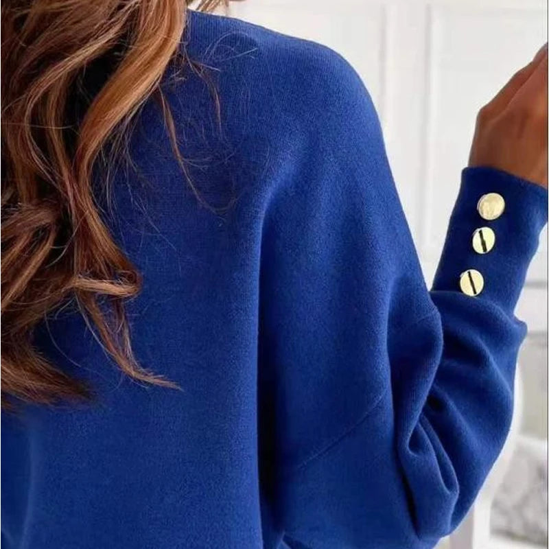 Women’s Knitted V-Neck Sweater | Long Sleeve Button-Up Casual Pullover